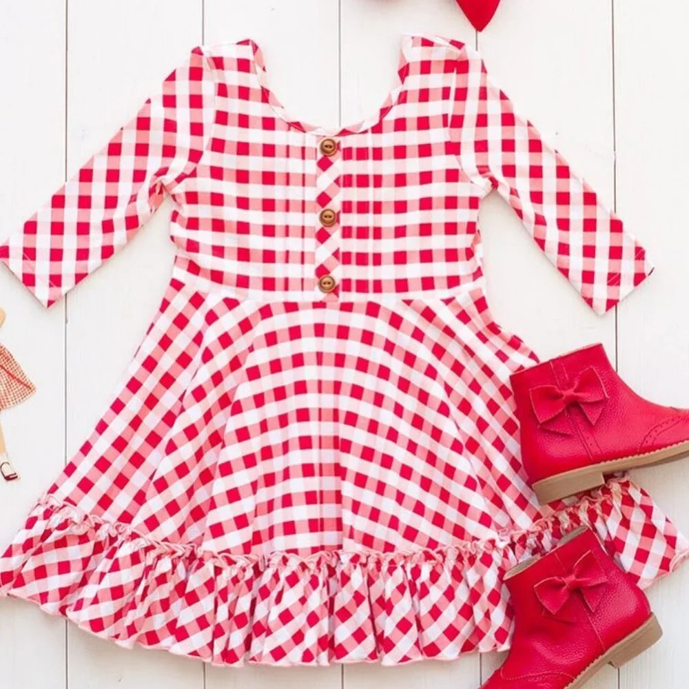 Shrimp n Grits Kids Red and White Gingham Dress